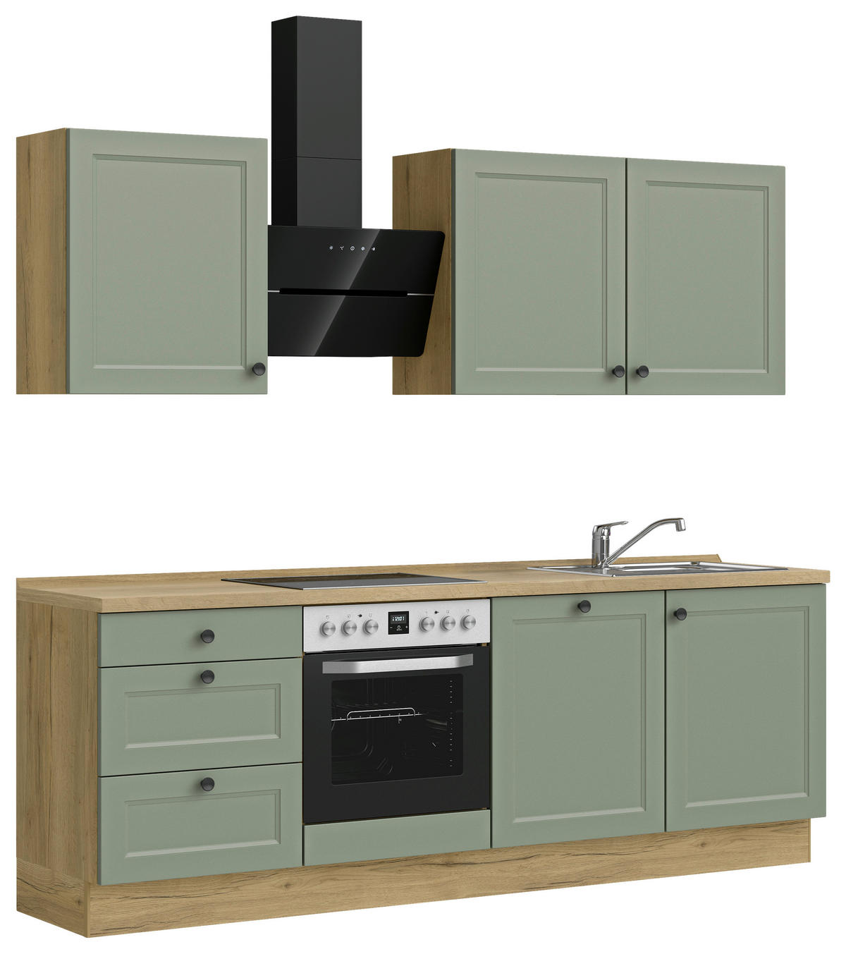 KÜCHENLEERBLOCK 240 cm   in Grün, Eichefarben  - Eichefarben/Schwarz, MODERN, Holzwerkstoff/Metall (240cm) - Nobilia