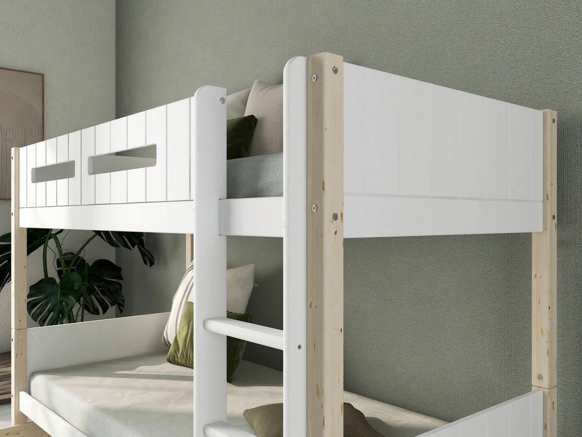 ETAGENBETT 90/200 cm,  in Absturzsicherung, Leiter, Rollroste, Bettschublade  - Naturfarben/Weiß, MODERN, Holz (90/200cm) - Chameo