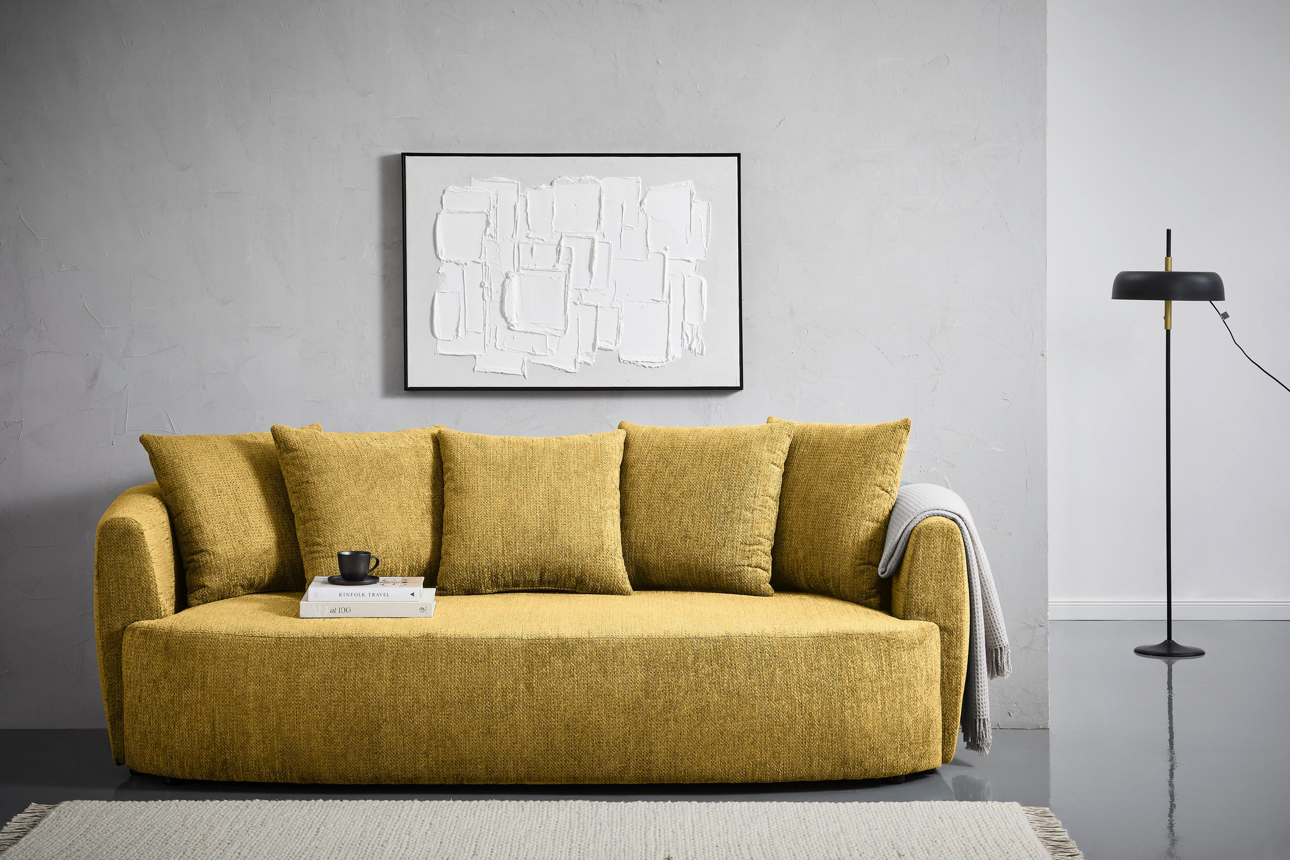 SCHLAFSOFA Chenille Senfgelb  - Senfgelb/Schwarz, KONVENTIONELL, Kunststoff/Textil (238/74/107cm) - Carryhome