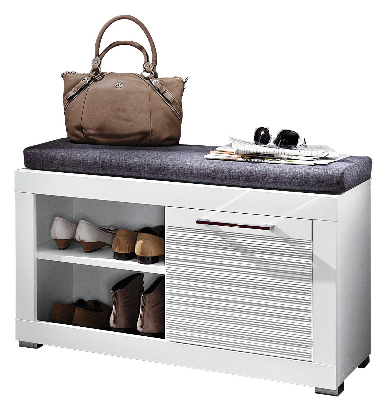 BANCĂ PENTRU HOL 92/50/37 cm  - argintiu/alb, Design, plastic/metal (92/50/37cm) - Carryhome