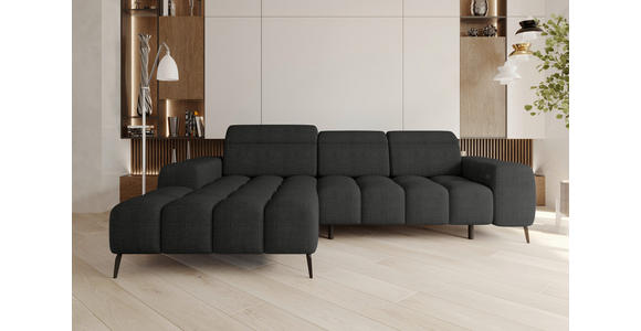 ECKSOFA Anthrazit Flachgewebe Rücken echt, Kopfteilverstellung, Sitztiefenverstellung  - Anthrazit/Schwarz, KONVENTIONELL, Kunststoff/Textil (171/273cm) - Carryhome
