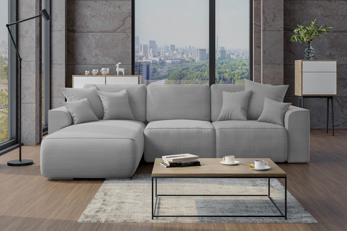 ECKSOFA in Cord Grau  - Chromfarben/Grau, Konventionell, Kunststoff/Textil (195/293cm) - MID.YOU