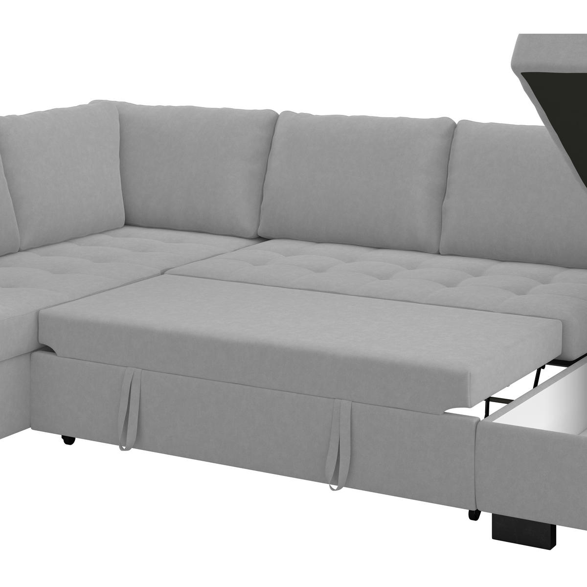 WOHNLANDSCHAFT Hellgrau Mikrofaser  - Hellgrau/Schwarz, MODERN, Kunststoff/Textil (178/305/155cm) - P & B
