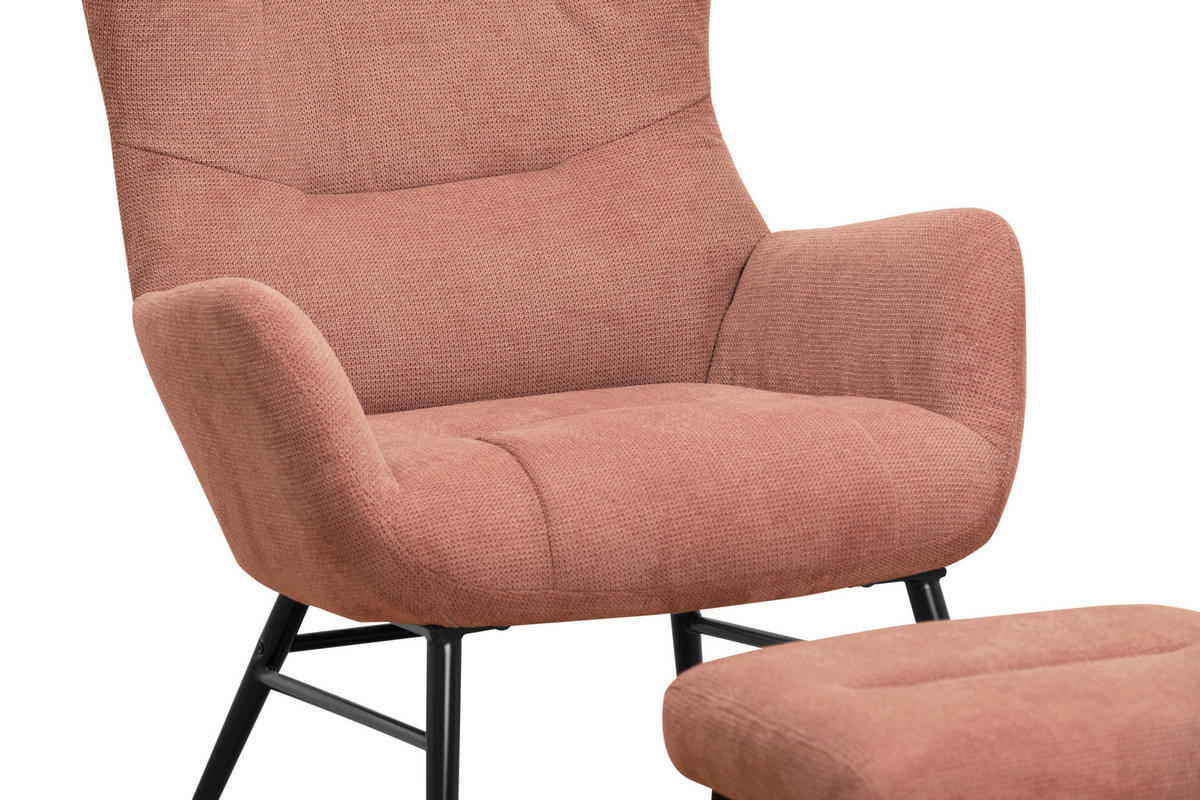 RELAXSESSELSET Samt    - Schwarz/Altrosa, Design, Textil/Metall (84/73/100cm) - Livetastic
