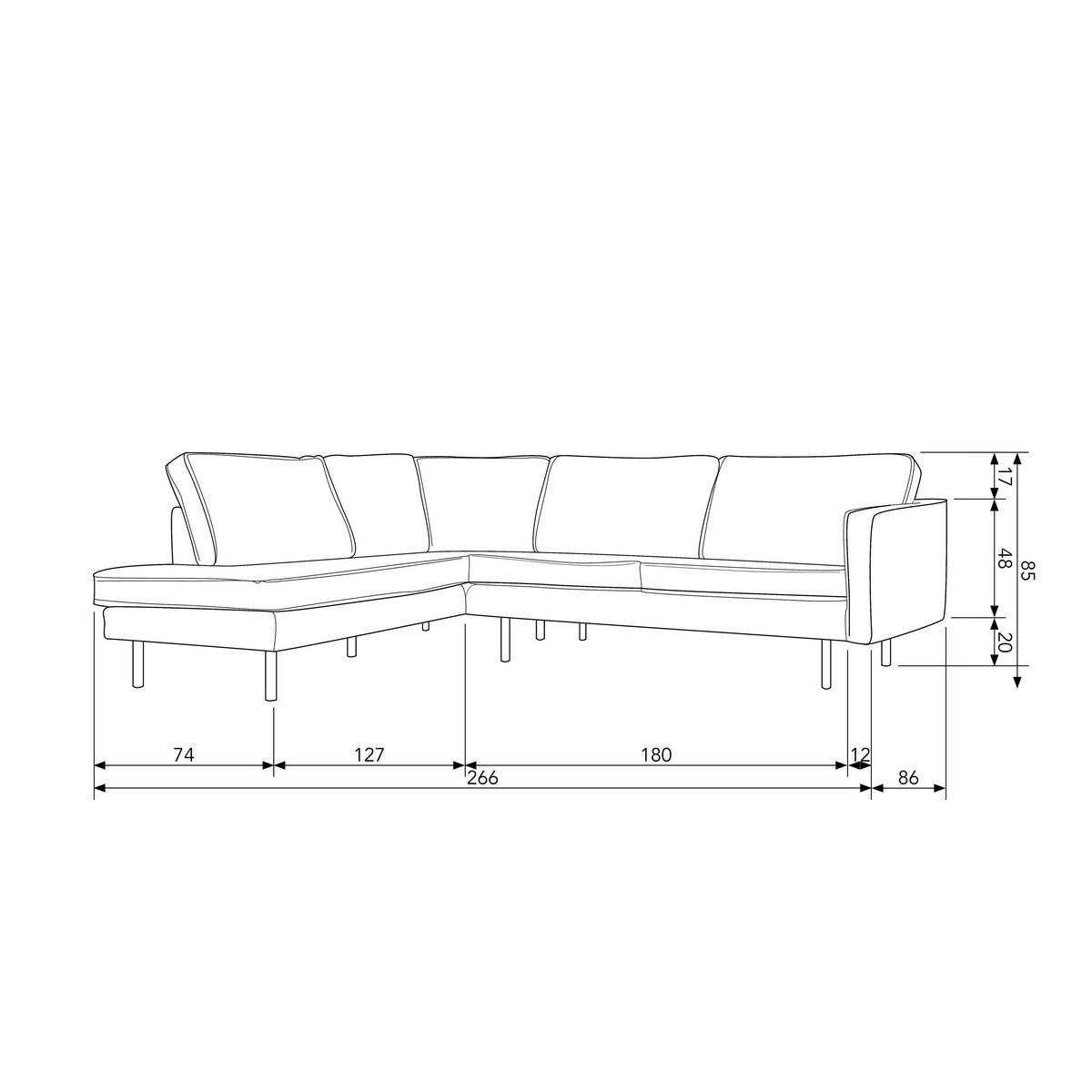 ECKSOFA Rodeo Cognac Echtleder  - Cognac/Schwarz, Design, Leder/Textil (213/266cm) - Livetastic