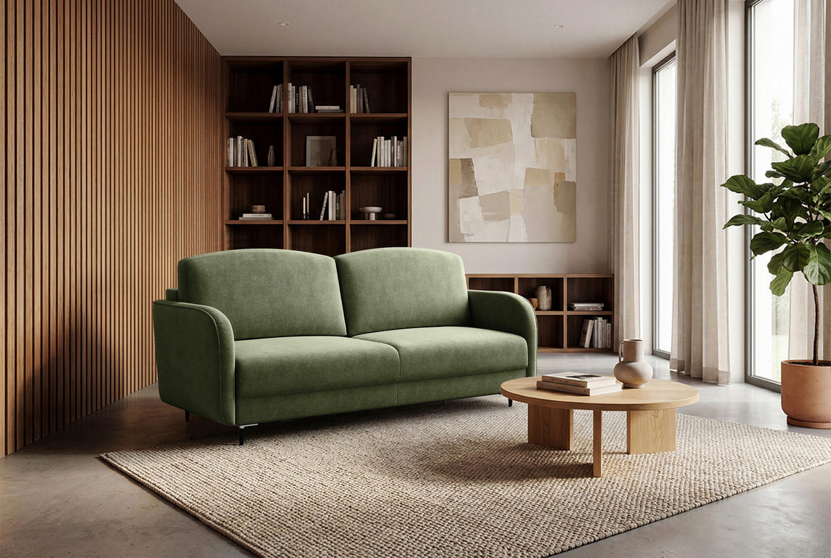 SCHLAFSOFA Chenille Grün  inkl. Rückenkissen, Bettkasten, Schlaffunktion, Rücken echt  - Schwarz/Grün, KONVENTIONELL, Textil/Metall (215/95/85cm) - Milino