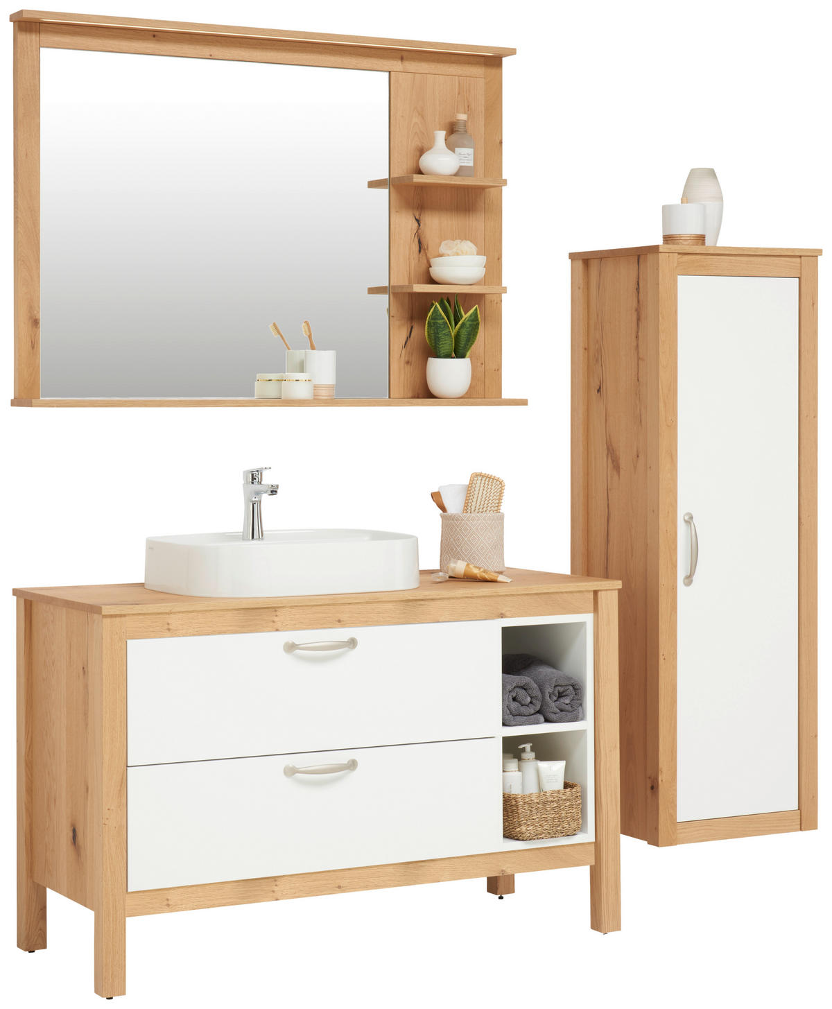 MIDISCHRANK 45/135/37,5 cm  - Weiss/Eichefarben, Modern, Glas/Holz (45/135/37,5cm) - Landscape