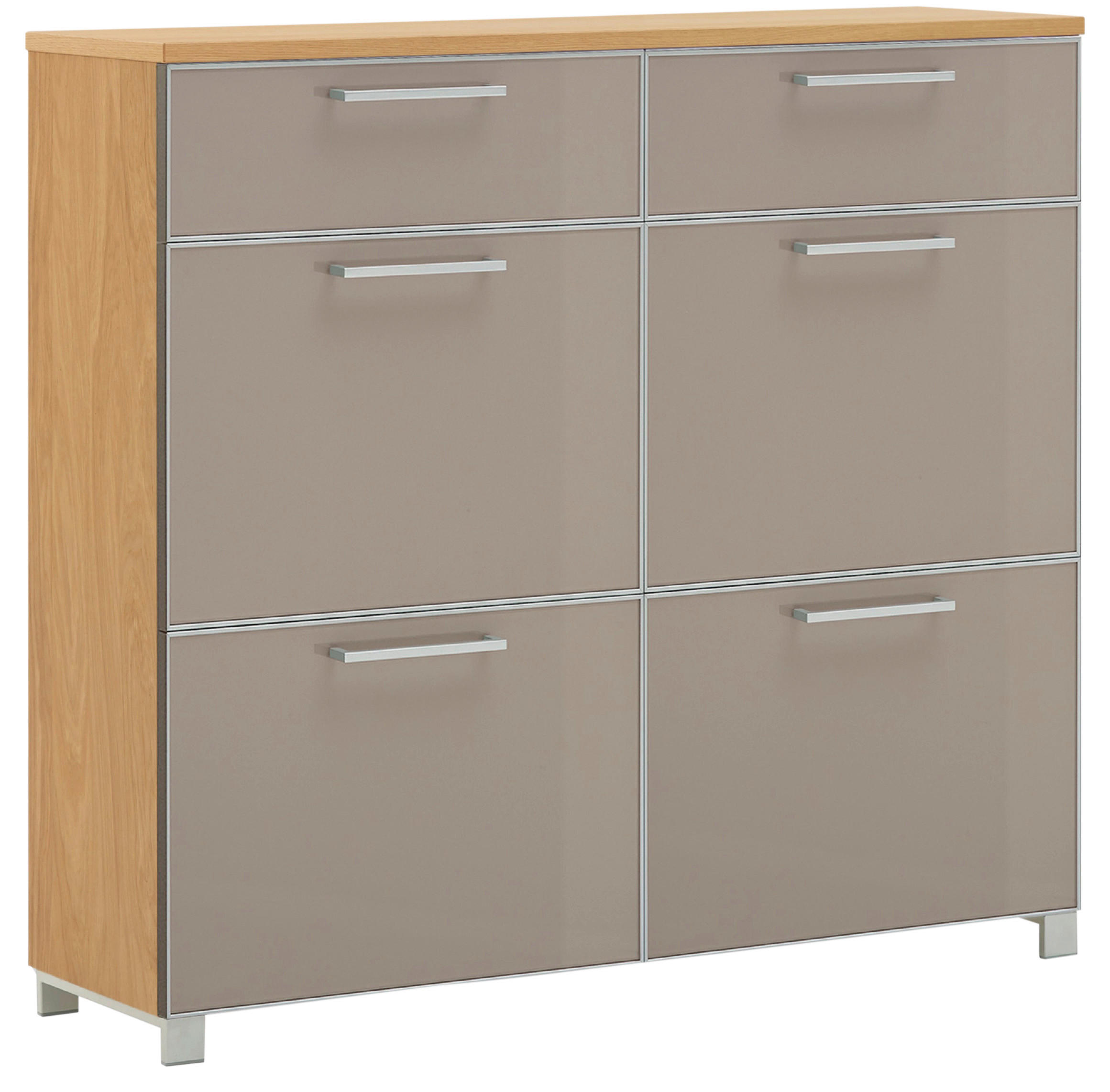 SCHUHSCHRANK Eiche furniert Taupe, Eiche Bianco - Taupe/Chromfarben, Design, Glas/Holz (121/108/31cm)