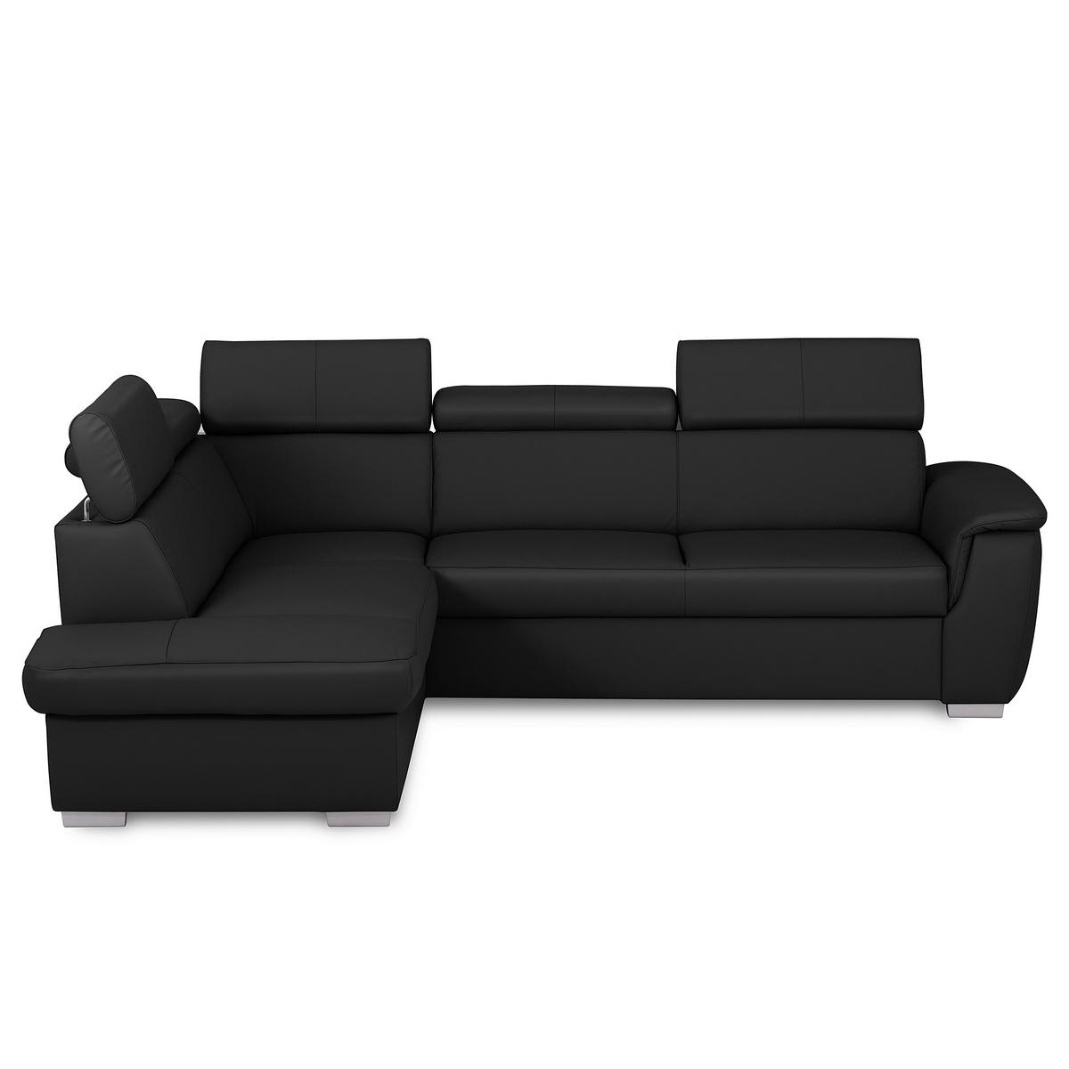 WOHNLANDSCHAFT  in Kombination Echtleder/Lederlook Schwarz  - Schwarz, Leder/Metall (211/262cm) - Celina Home