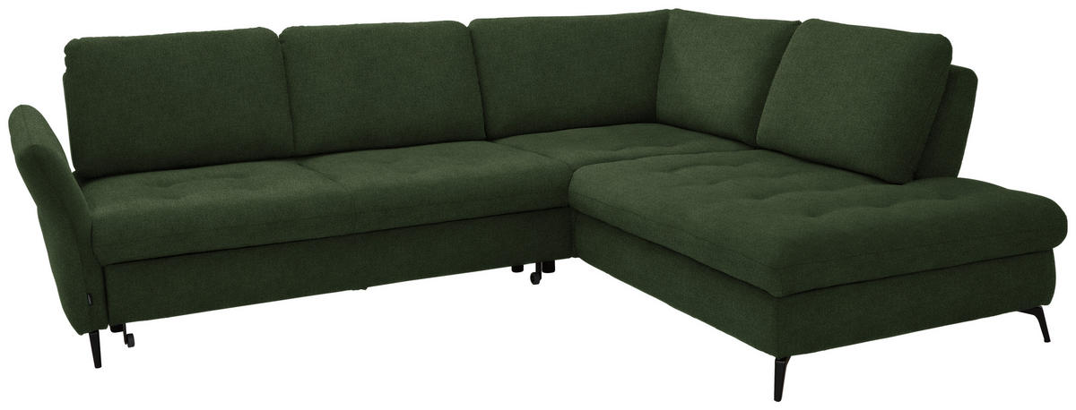 ECKSOFA in Flachgewebe Olivgrün  - Schwarz/Olivgrün, Natur, Textil/Metall (288/233cm) - Valnatura