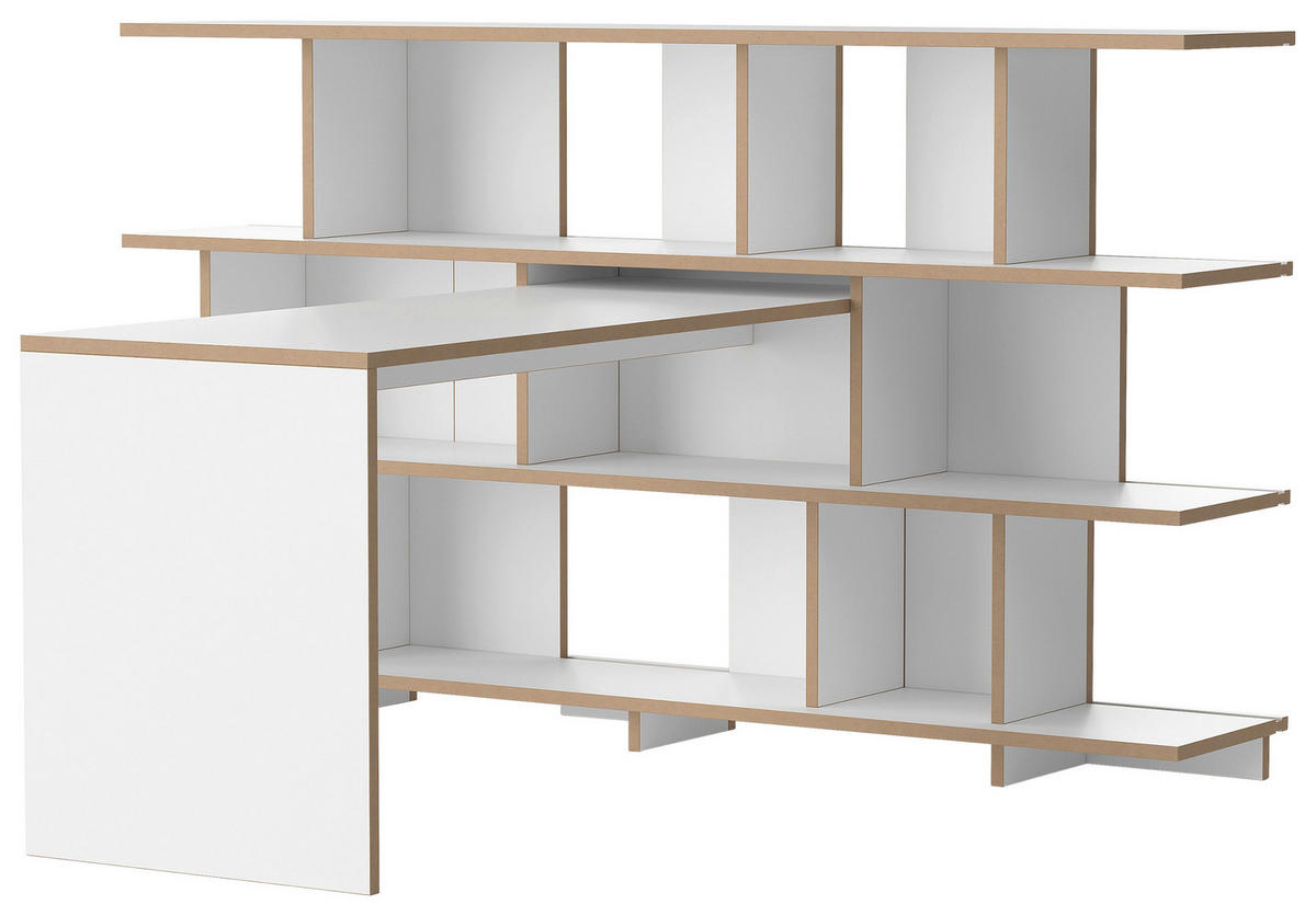 SCHREIBTISCHKOMBINATION Weiß, Buchefarben  - Buchefarben/Weiß, MODERN, Holzwerkstoff (198/157/149cm) - Tojo