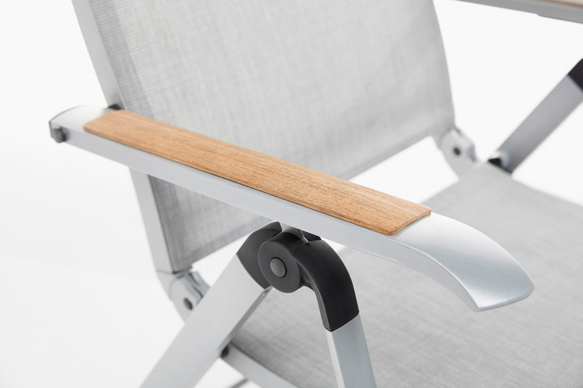 KLAPPSESSEL Netzbespannung Teakholz Hartholz Silberfarben, Hellgrau  - Silberfarben/Hellgrau, Basics, Holz/Textil (50/110/65cm) - Kettler