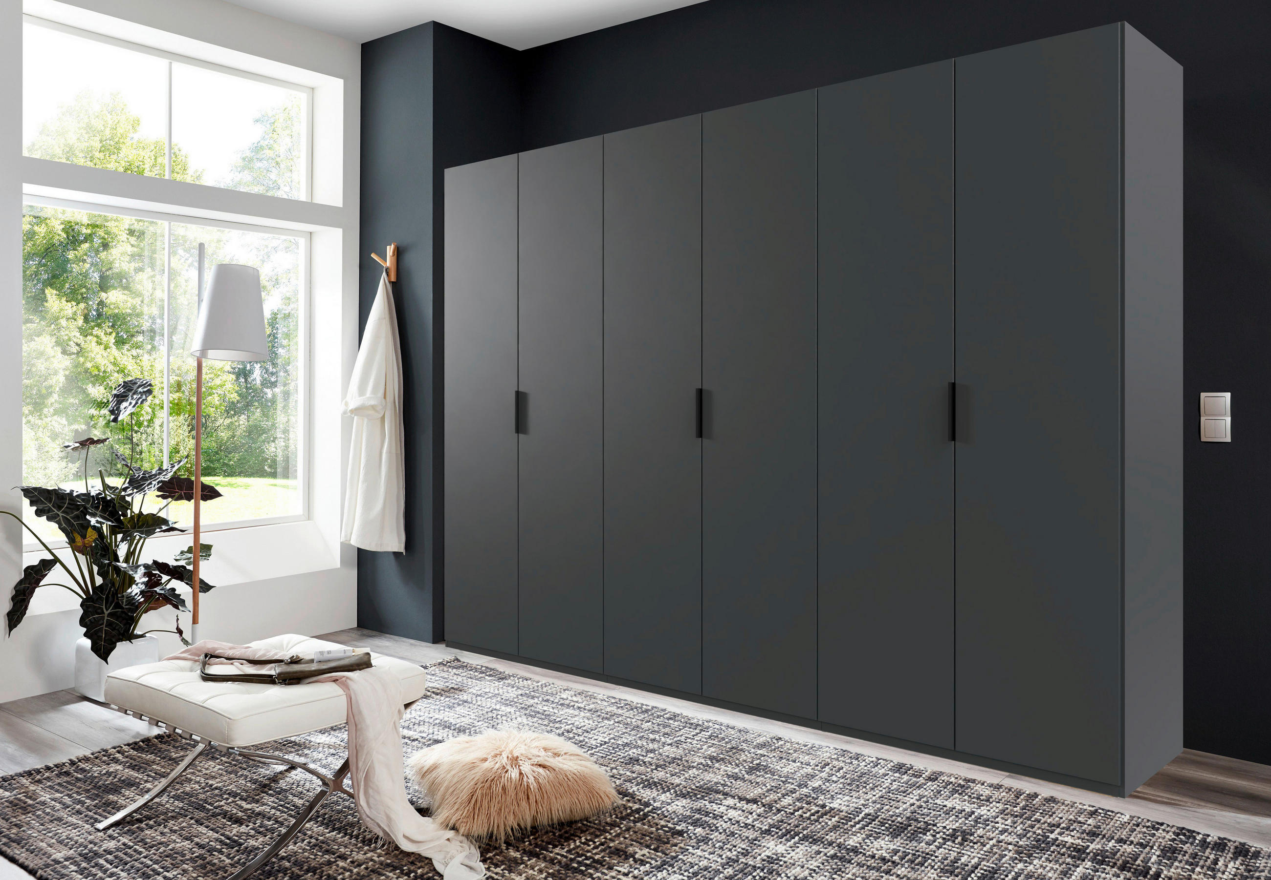 FALTTÜRENSCHRANK 300/216/58 cm 6-türig Graphitfarben  - Schwarz/Graphitfarben, Design, Holzwerkstoff (300/216/58cm) - Boxxx