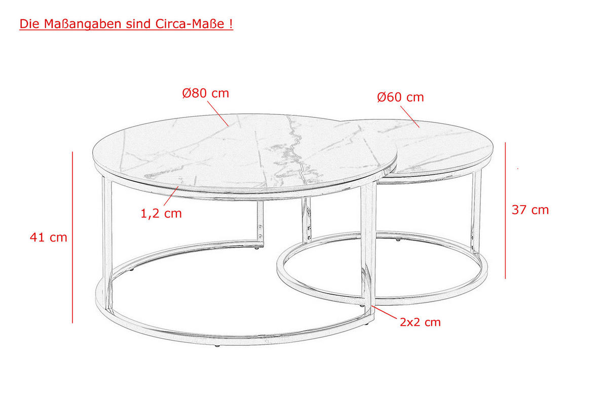 COUCHTISCHSET rund Weiß  - Goldfarben/Weiß, Design, Stein (80/60/41/37cm) - Livetastic