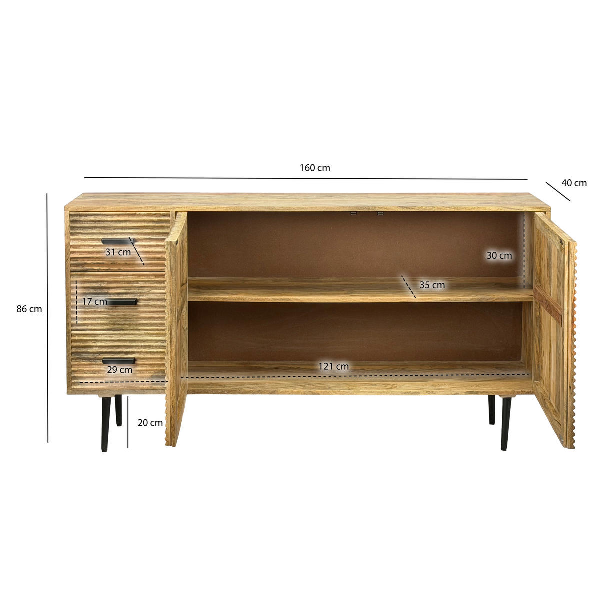 ŠIROKÁ KOMODA, mangové dřevo, hnědá, 160/40/86 cm - černá/hnědá, Design, kov/dřevo (160/40/86cm) - Livetastic