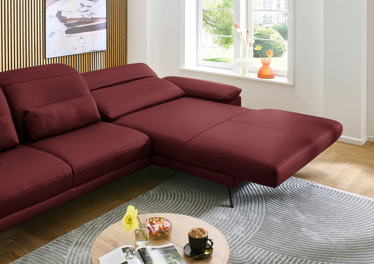 ECKSOFA in Echtleder Rot  - Rot/Schwarz, Design, Leder/Metall (332/193cm) - Dieter Knoll