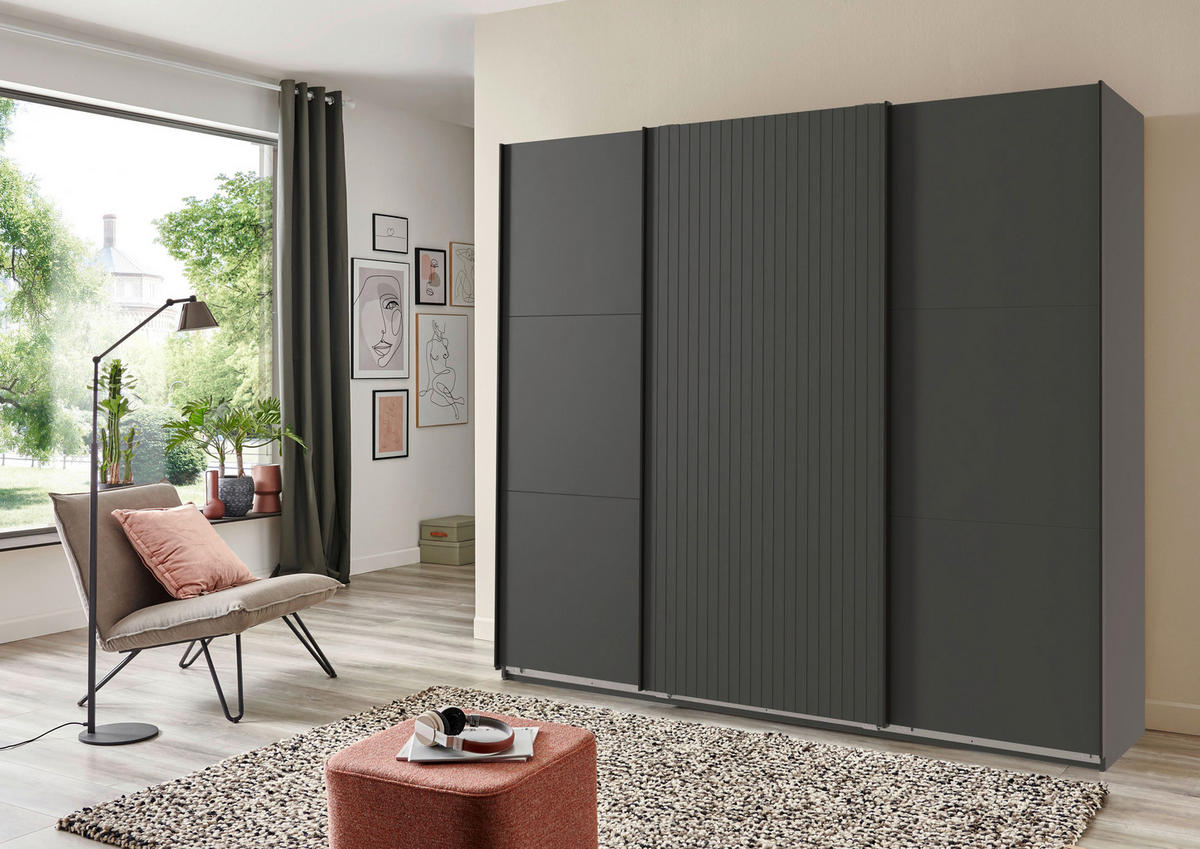 SCHWEBETÜRENSCHRANK in Graphitfarben  - Graphitfarben, Modern, Holzwerkstoff (250/216/65cm) - MID.YOU