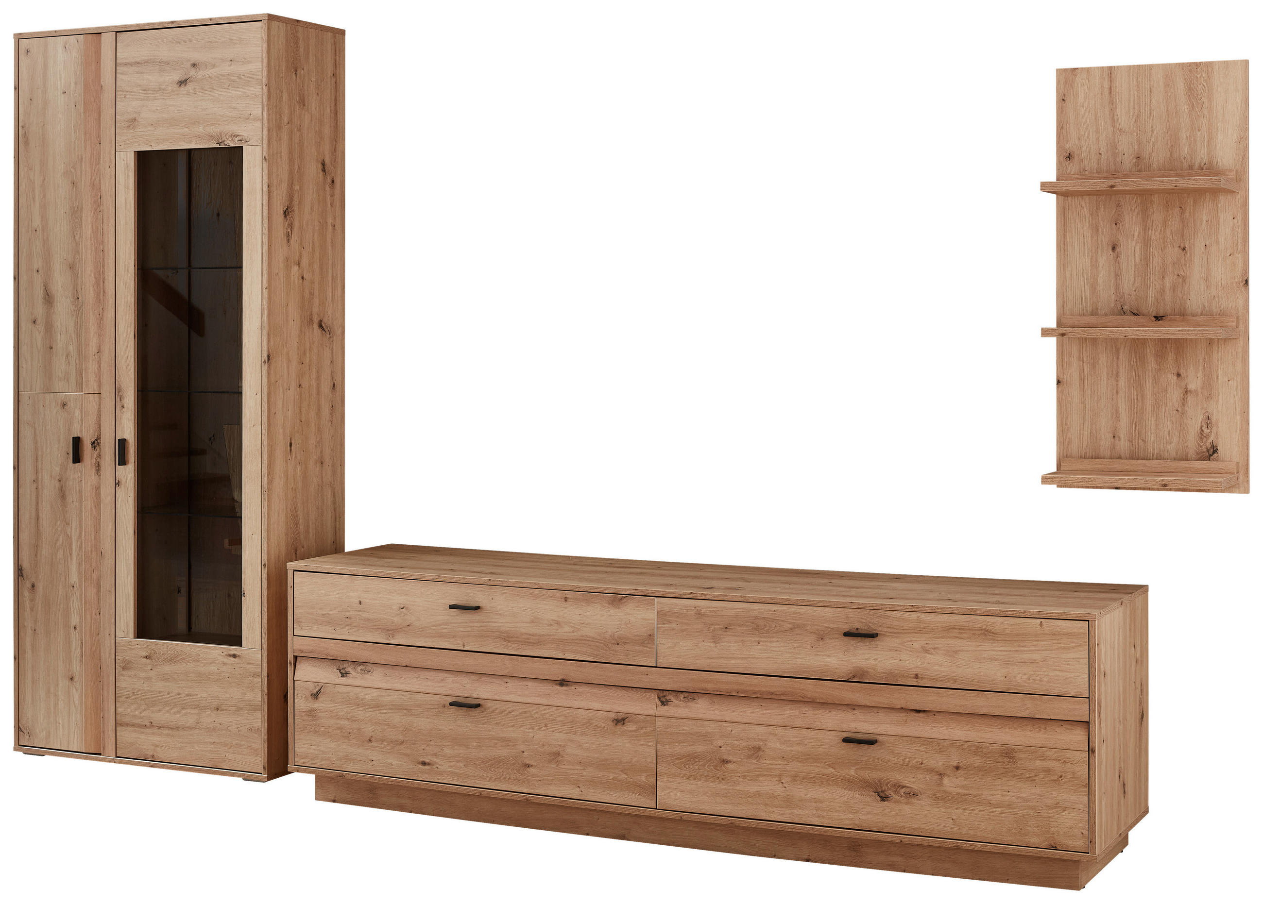 WOHNWAND  in Eiche Artisan  308,6/206/50 cm  - Anthrazit/Eiche Artisan, KONVENTIONELL, Glas/Holzwerkstoff (308,6/206/50cm) - Xora