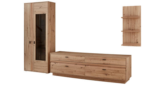 WOHNWAND  in Eiche Artisan  308,6/206/50 cm  - Anthrazit/Eiche Artisan, KONVENTIONELL, Glas/Holzwerkstoff (308,6/206/50cm) - Xora