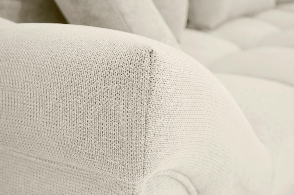 ECKSOFA in Flachgewebe, Mikrofaser Creme  - Chromfarben/Creme, Design, Kunststoff/Textil (312/198cm) - Livetastic