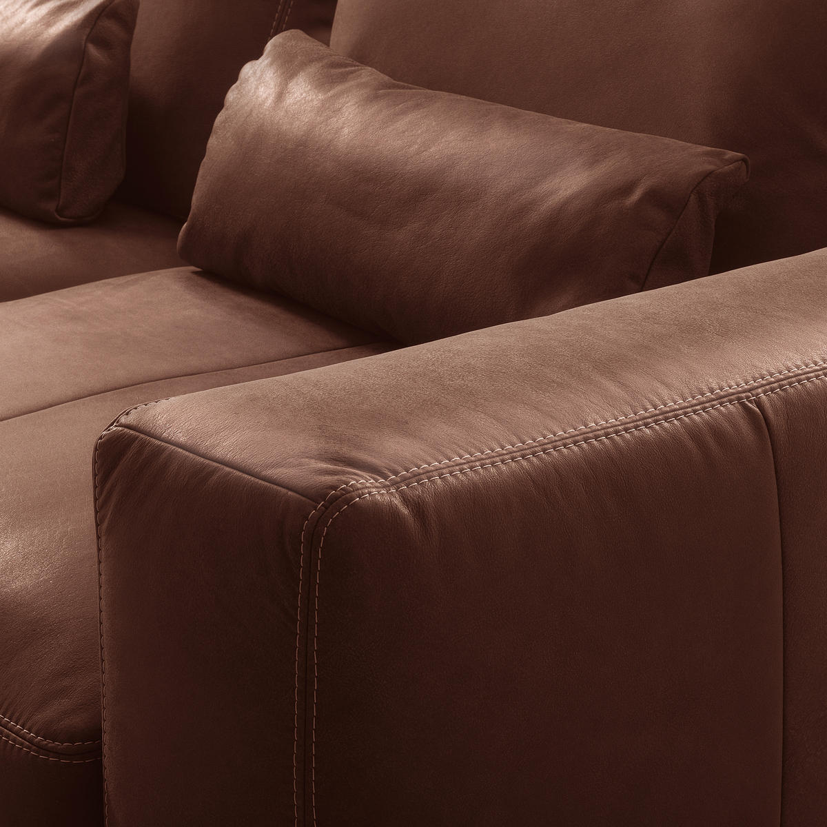 2-SITZER-SOFA  in Echtleder Braun   - Beige/Schwarz, Design, Leder/Kunststoff (240/85/123cm) - Livetastic