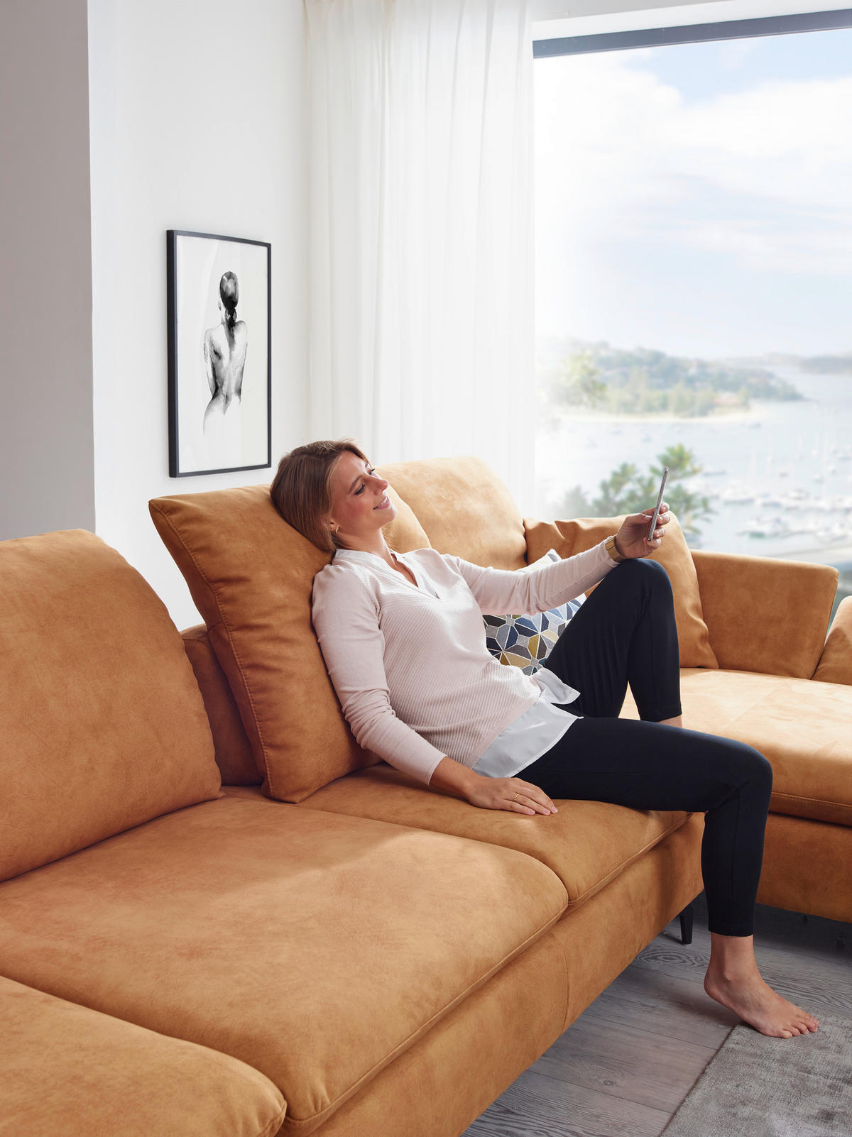 ECKSOFA in Flachgewebe Currygelb  - Currygelb/Schwarz, Design, Textil/Metall (315/200cm) - Chilliano