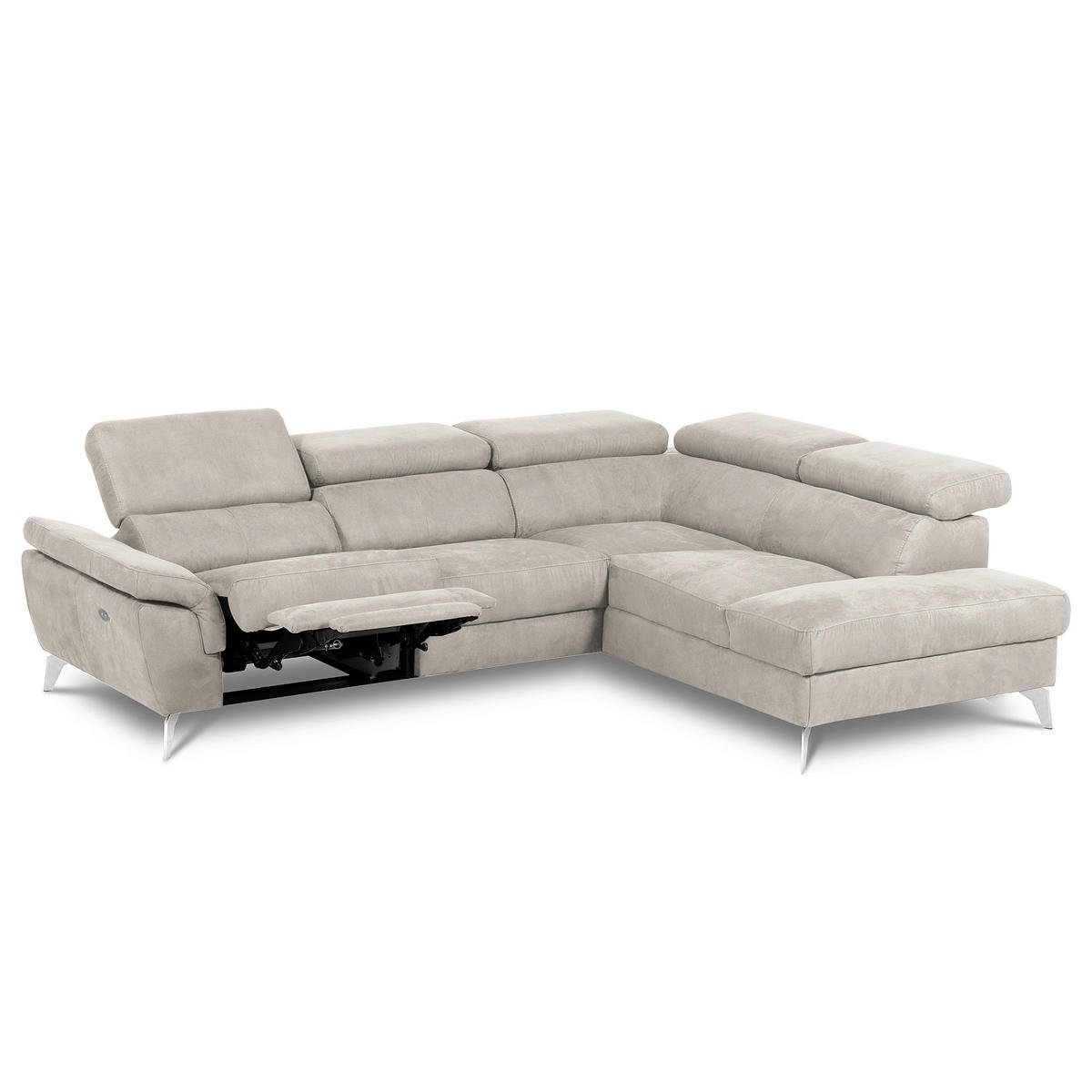 ECKSOFA SONO in Lederlook Hellgrau Armteilverstellung, Kopfteilverstellung  265/210 cm  - Chromfarben/Hellgrau, Design, Textil/Metall (265/210cm) - Livetastic