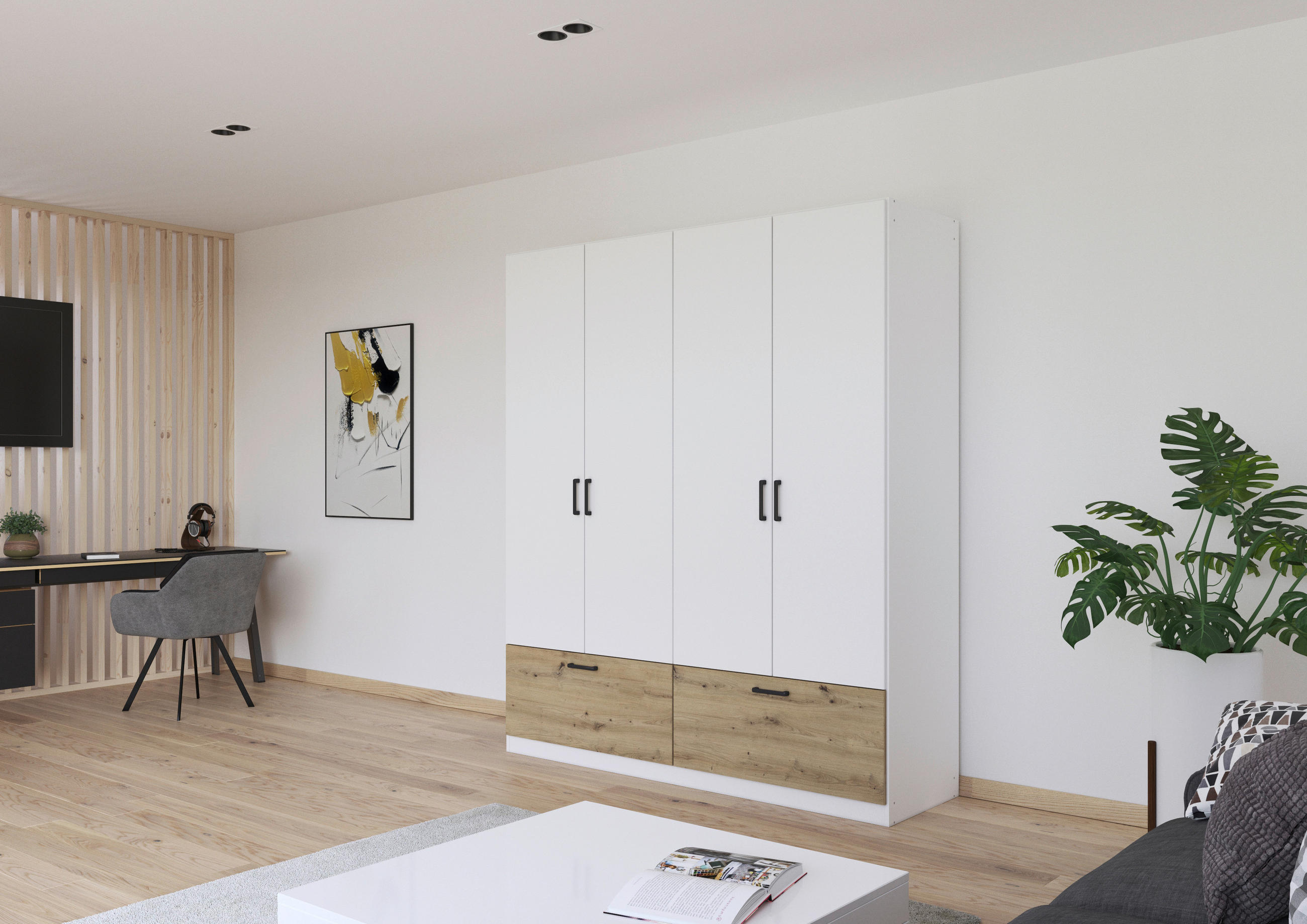 KLEIDERSCHRANK in Weiss, Eiche Artisan  - Weiss/Eiche Artisan, Basics, Holzwerkstoff/Metall (181/210/54cm) - Boxxx