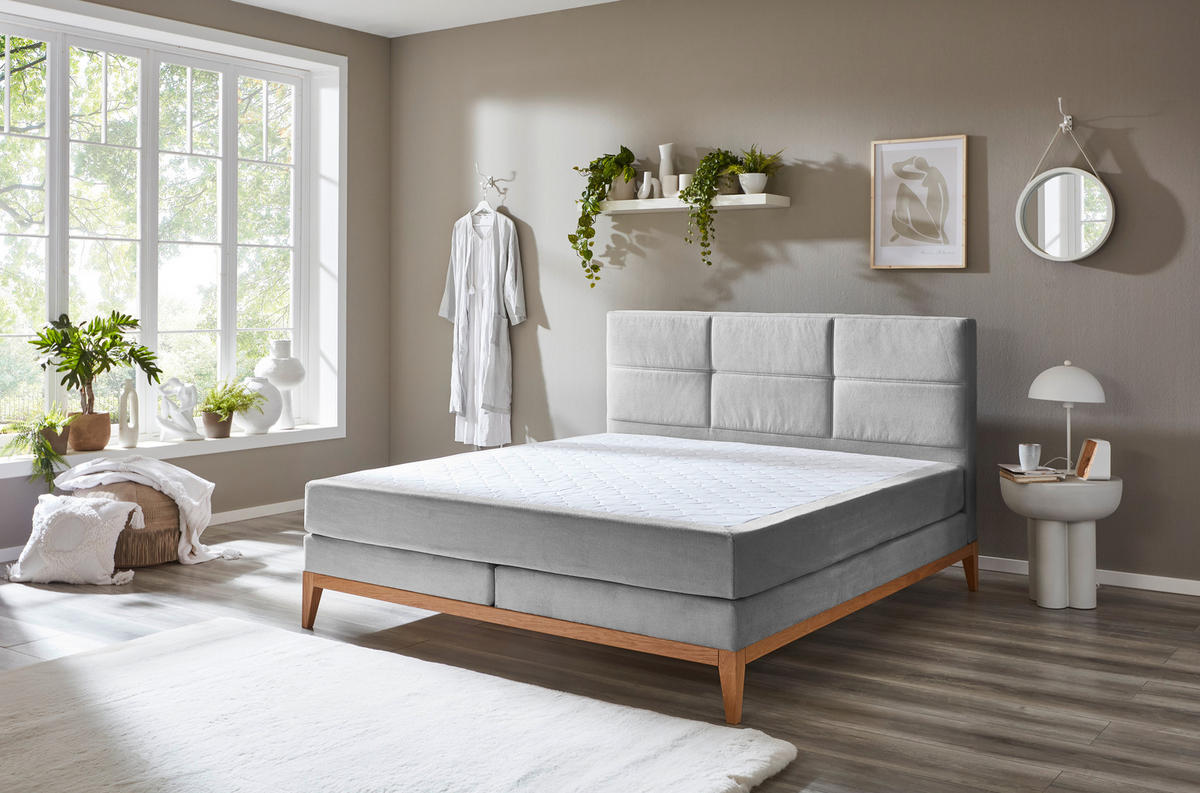 BOXSPRINGBETT 180/200 cm  in Hellgrau  - Eichefarben/Hellgrau, Konventionell, Holz/Textil (180/200cm) - Carryhome
