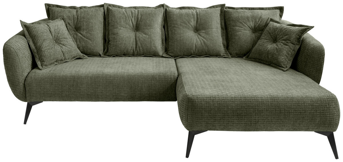 ECKSOFA in Mikrofaser Olivgrün  - Schwarz/Olivgrün, Modern, Textil/Metall (277/162cm) - Livetastic