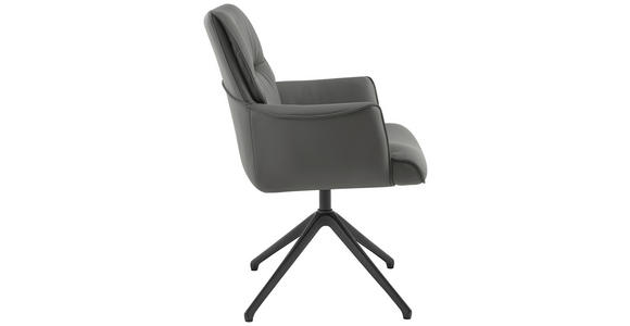 ARMLEHNSTUHL in Aluminium, Eisen Echtleder pigmentiert - Schwarz/Grau, Design, Leder/Metall (65/92/67,5cm) - Novel