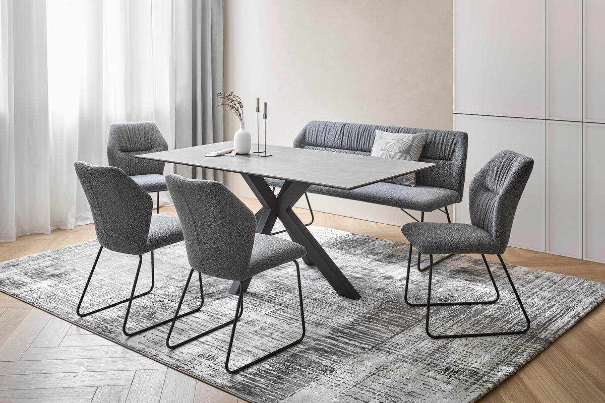SITZBANK 156,5/87/62 cm Mikrofaser Grau  - Schwarz/Grau, Design, Textil/Metall (156,5/87/62cm) - Novel