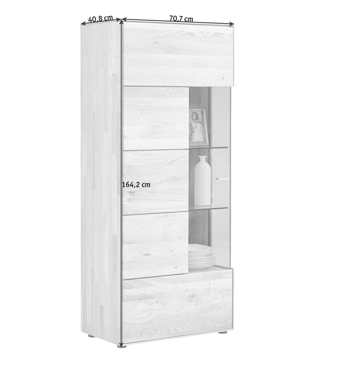 VITRINE in massiv Wildeiche Eichefarben  - Edelstahlfarben/Eichefarben, KONVENTIONELL, Glas/Holz (70,7/164,2/40,9cm) - Valnatura