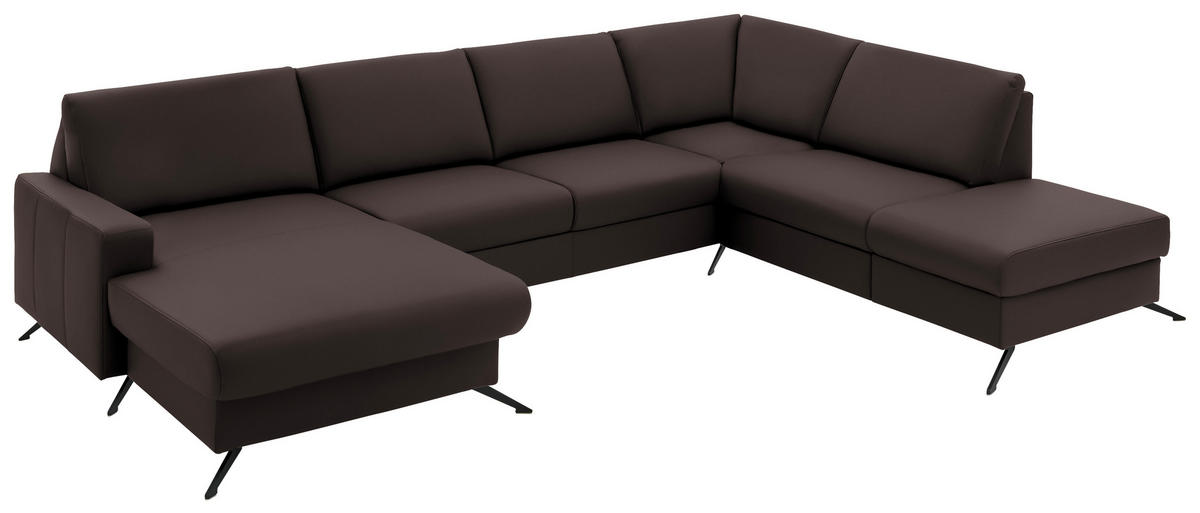 WOHNLANDSCHAFT in Echtleder Dunkelbraun  - Dunkelbraun/Schwarz, Design, Leder/Metall (165/339/233cm) - Beldomo Premium