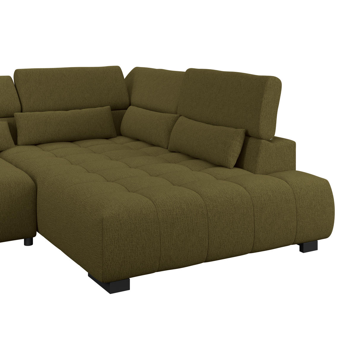 ECKSOFA MATERA Olivgrün Chenille, Struktur Nierenkissen, Kopfteilverstellung, Sitzvorzug  - Schwarz/Olivgrün, Trend, Holz/Textil (311/226cm) - MID.YOU