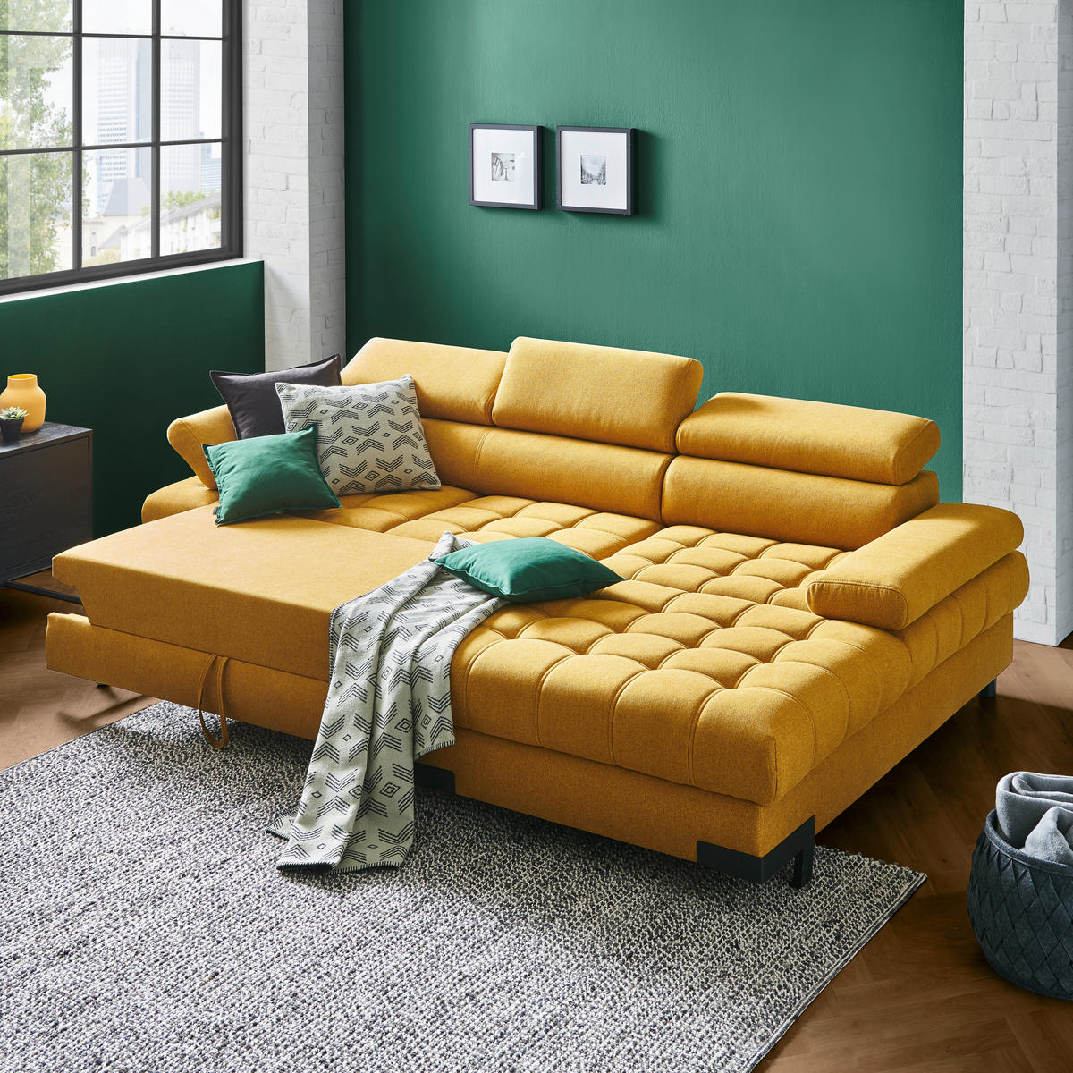 ECKSOFA Gelb Webstoff  - Gelb/Schwarz, Design, Textil/Metall (270/173cm) - Welnova