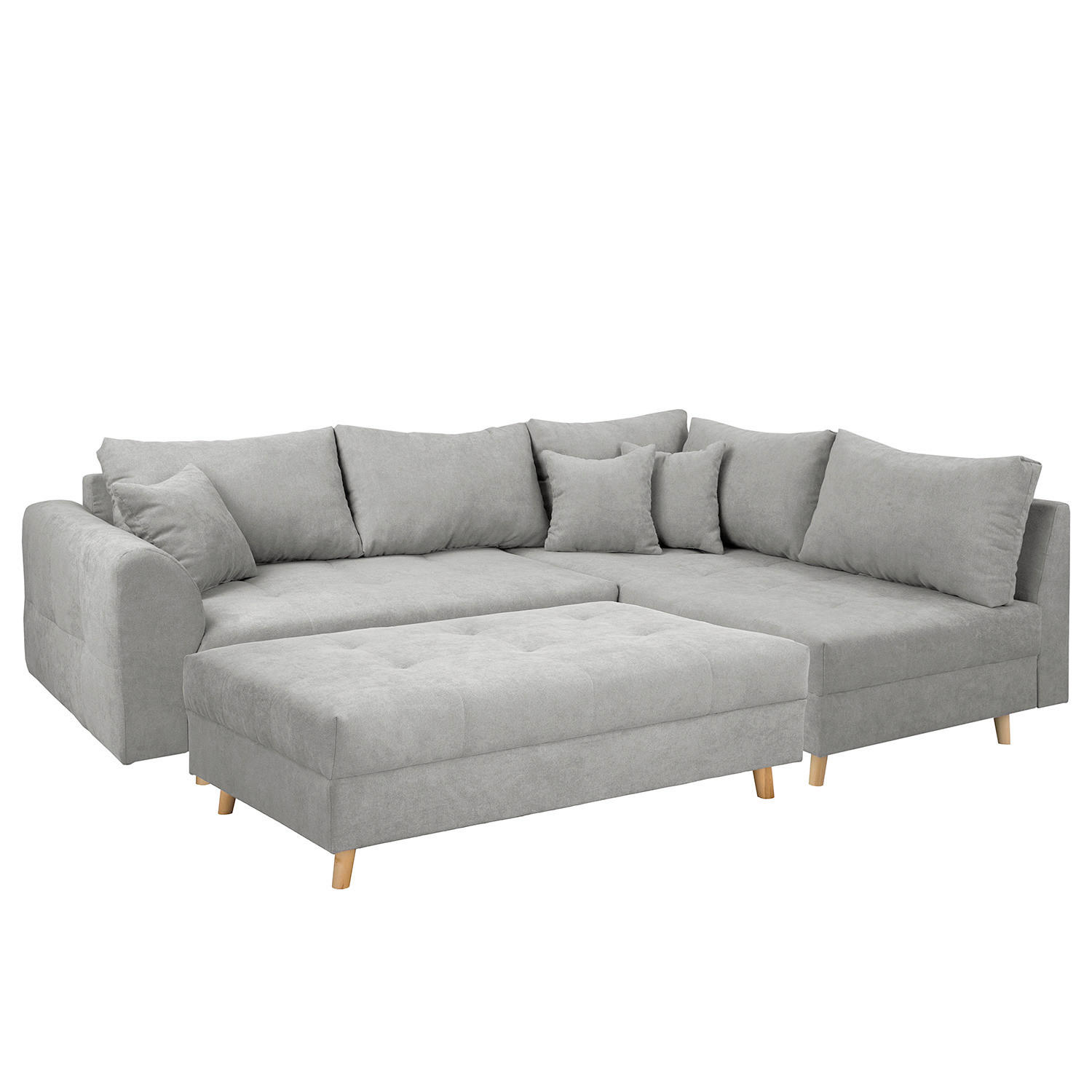 ECKSOFA inkl. Hocker Ariella Grau Mikrofaser  - Naturfarben/Grau, Design, Holz/Textil (161/231cm) - Livetastic