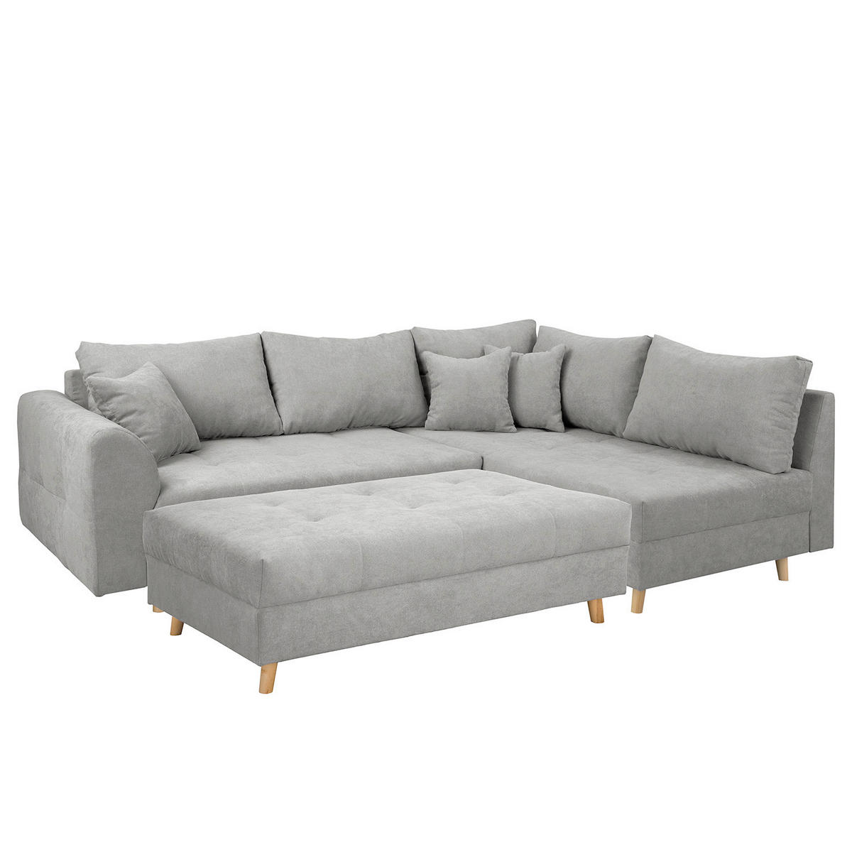 ECKSOFA inkl. Hocker Ariella Grau Mikrofaser  - Naturfarben/Grau, Design, Holz/Textil (161/231cm) - Livetastic