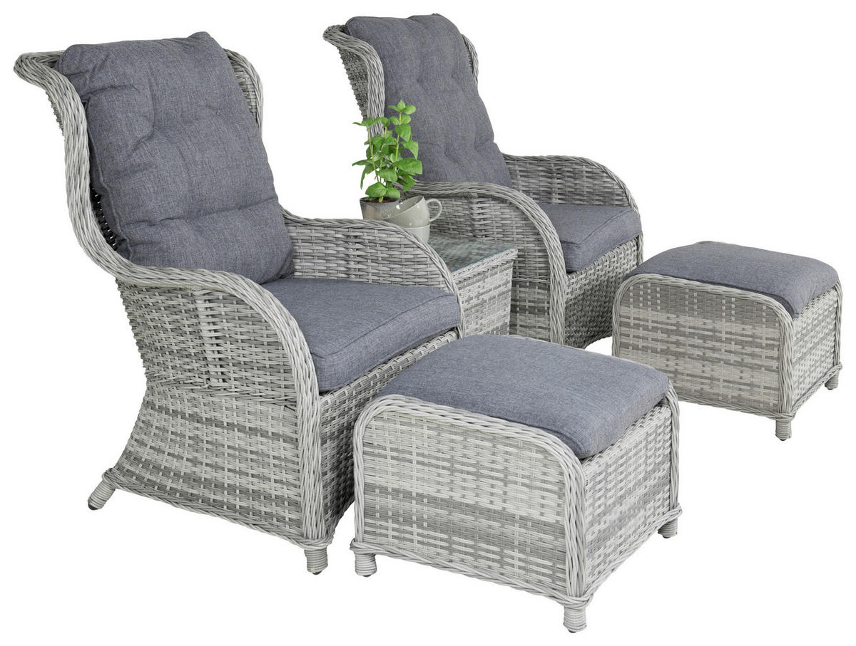 GARTENSET 5-teilig Rattan5-teilig  - Grau, KONVENTIONELL, Holz - Gardenson