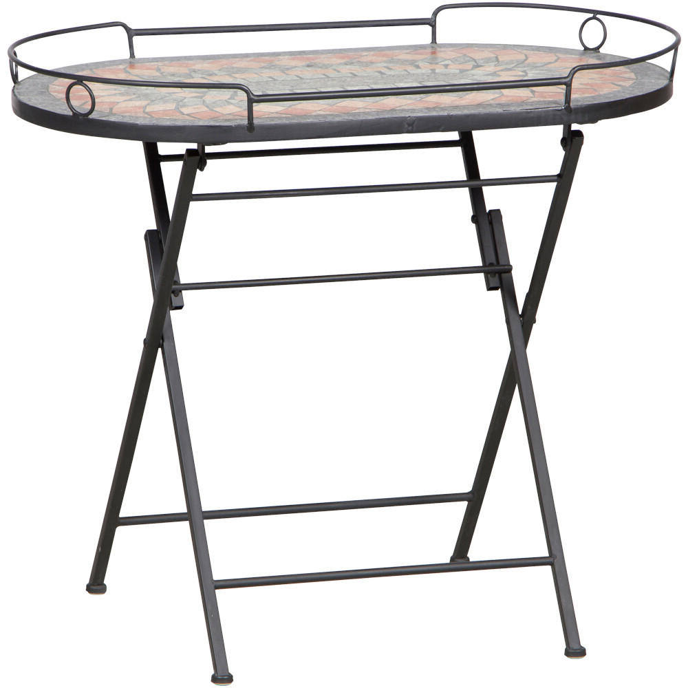 GARTENBEISTELLTISCH 68/41/60 cm Keramik  - Multicolor/Schwarz, MODERN, Keramik/Metall (68/41/60cm) - Siena Garden