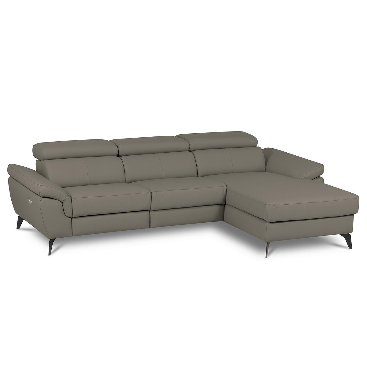 ECKSOFA SONO in Lederlook Echtleder Schlammfarben Armteilverstellung, Kopfteilverstellung  252/179 cm  - Schlammfarben/Schwarz, Design, Leder/Textil (252/179cm) - Livetastic