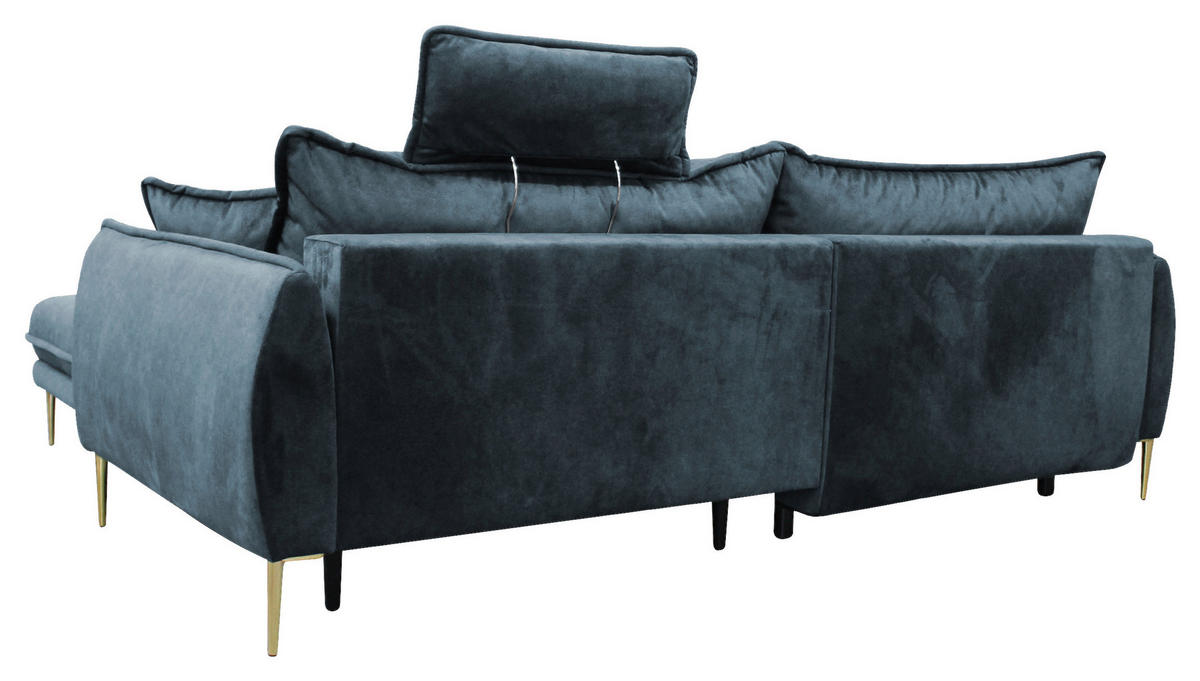 ECKSOFA Blau Velours  - Blau/Goldfarben, Design, Textil/Metall (264/196cm) - MID.YOU
