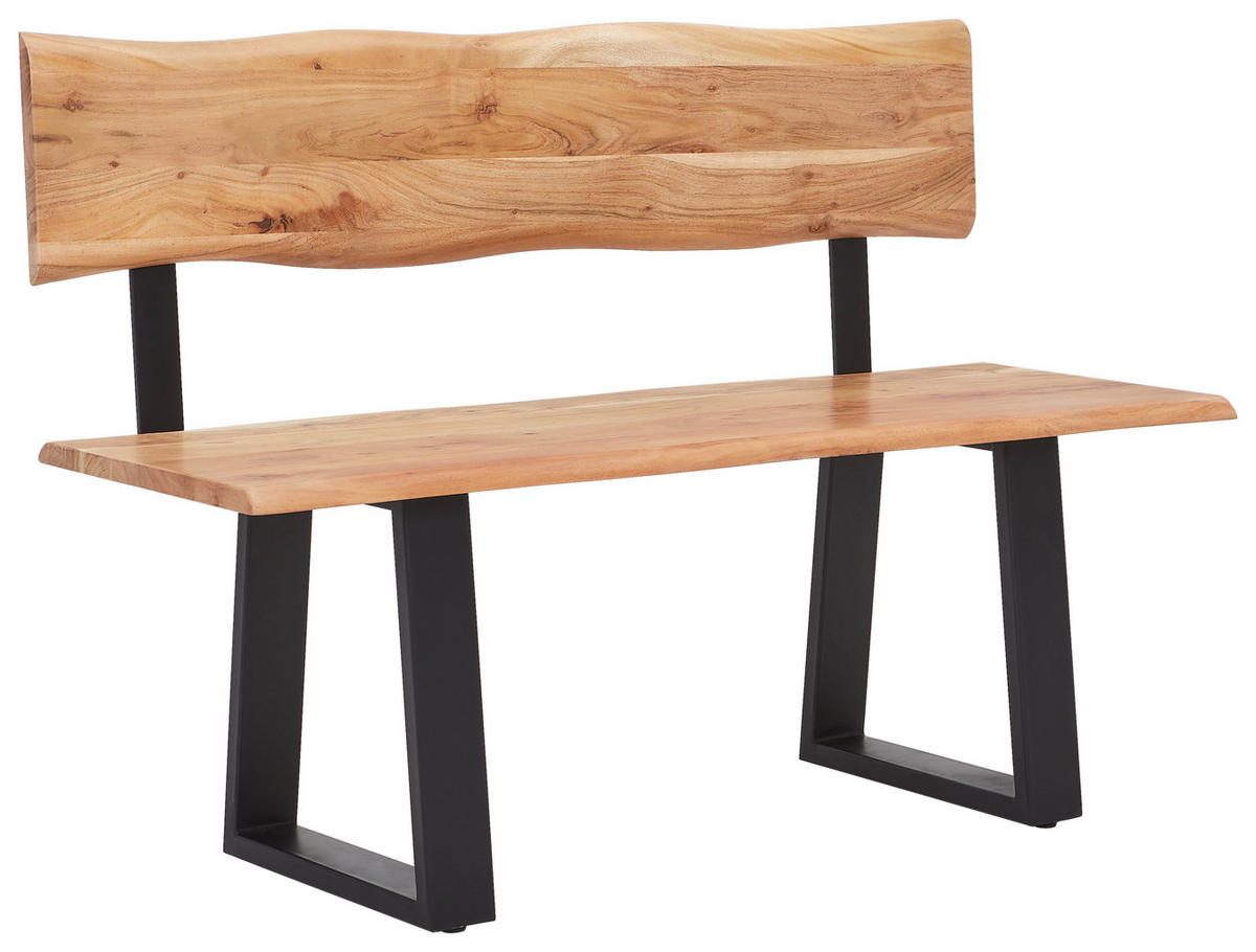 SITZBANK 120/85/50 cm Schwarz, Akaziefarben Akazie vollmassiv  - Schwarz/Akaziefarben, Natur, Holz/Metall (120/85/50cm) - Livetastic