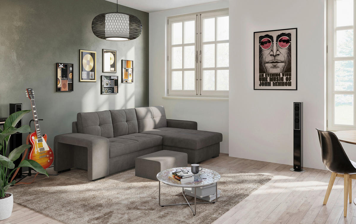 ECKSCHLAFSOFA in Mikrofaser Dunkelgrau  - Dunkelgrau/Schwarz, Modern, Kunststoff/Textil (268/156cm) - MID.YOU