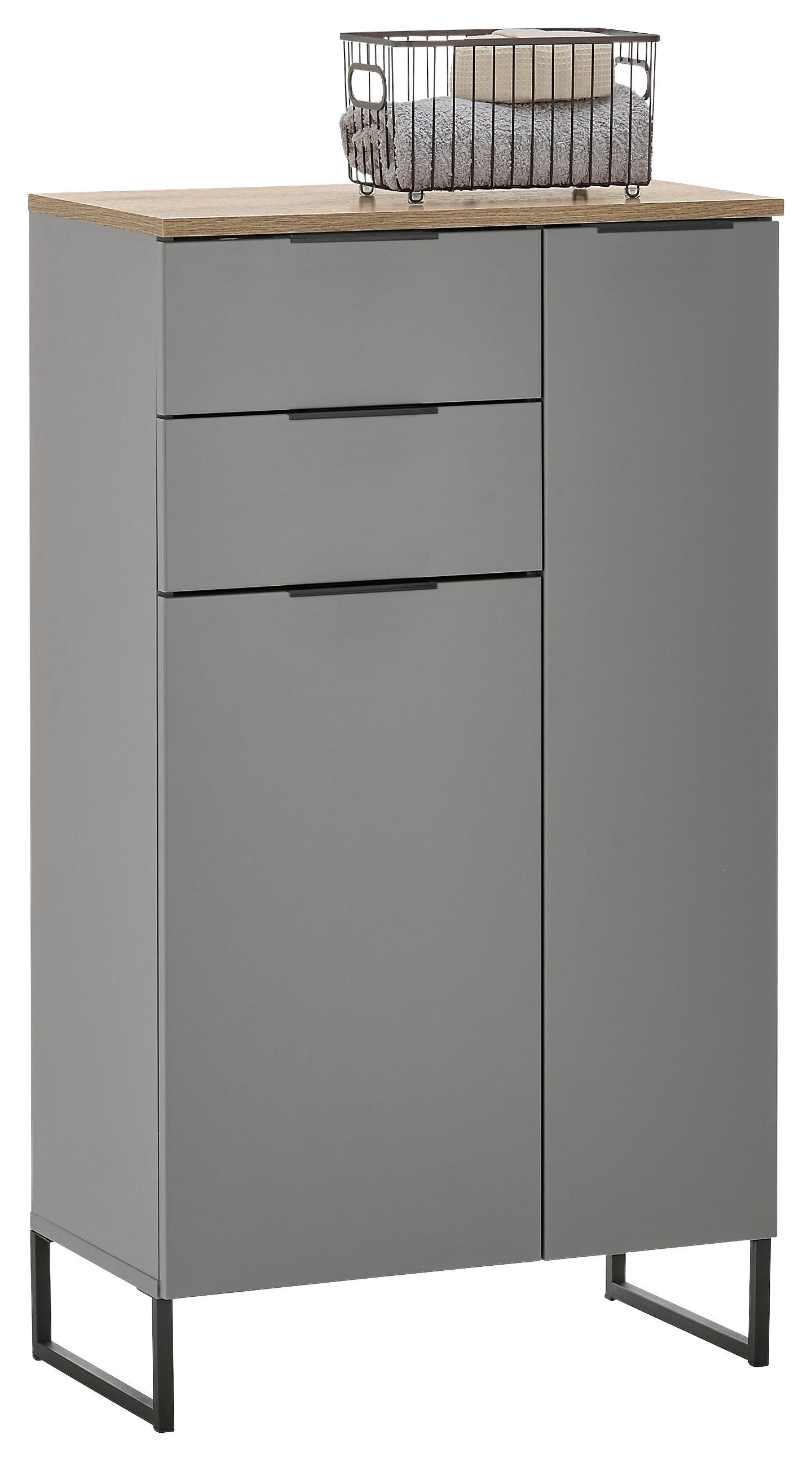 MIDISCHRANK 60/106/32 cm  - Eichefarben/Schwarz, KONVENTIONELL, Holzwerkstoff/Metall (60/106/32cm) - home24
