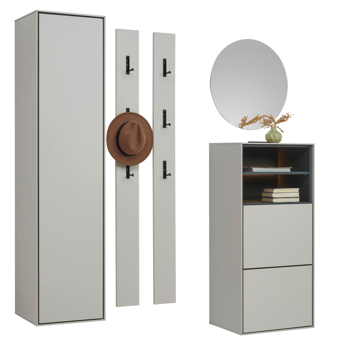 GARDEROBE 5-teilig  in 172/200/41 cm  - Kaschmir/Graphitfarben, Design, Glas/Holzwerkstoff (172/200/41cm) - Voleo