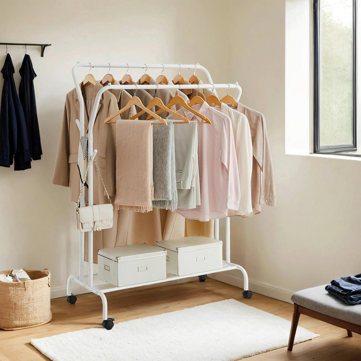 KLEIDERWAGEN in Weiß 103,5/155/52,5 cm   - Weiß, Basics, Kunststoff/Metall (103,5/155/52,5cm)