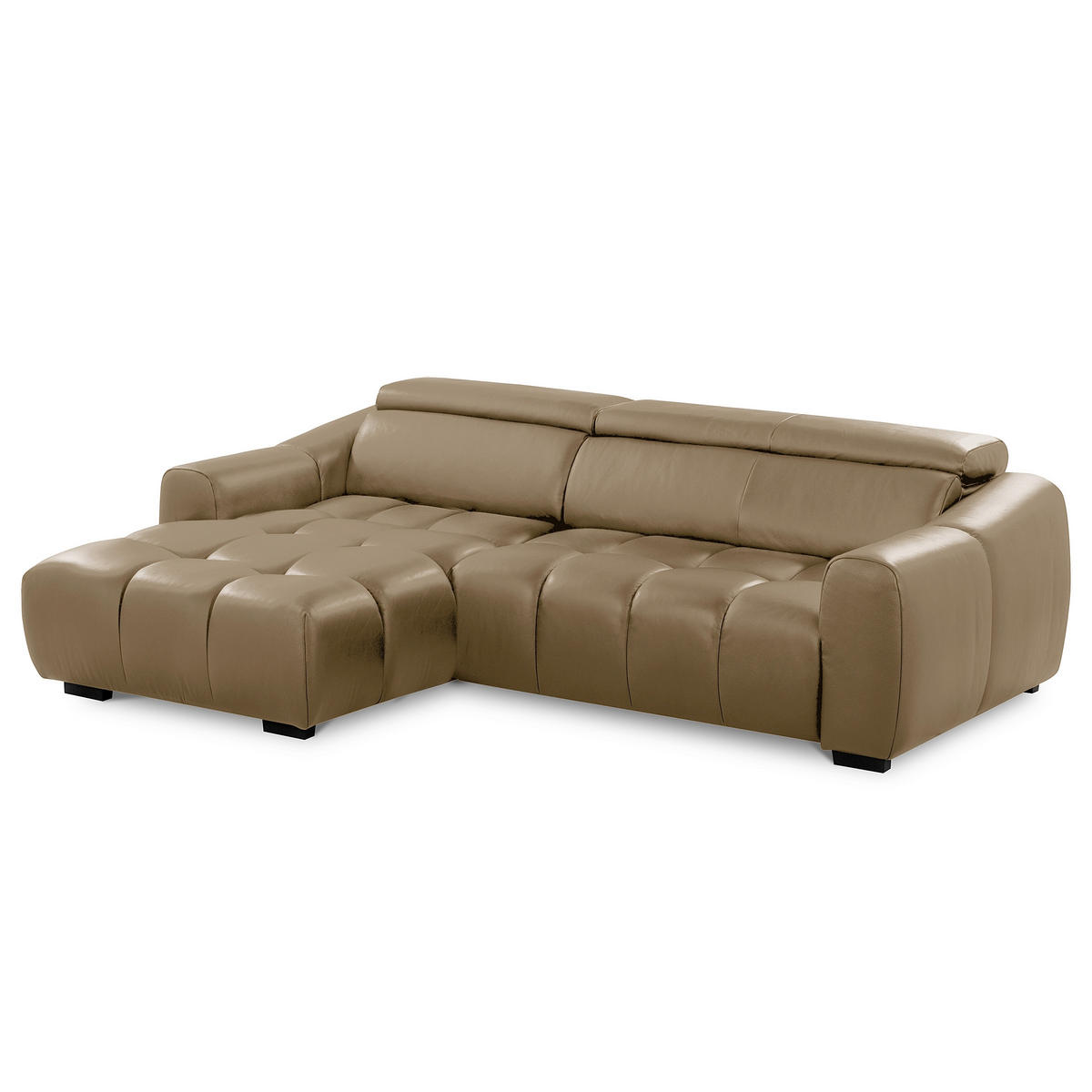 ECKSOFA AVEIRO Mokka Echtleder Bettkasten, Kopfteilverstellung, Sitzvorzug  - Schwarz/Mokka, Design, Leder/Kunststoff (177/274cm) - Livetastic