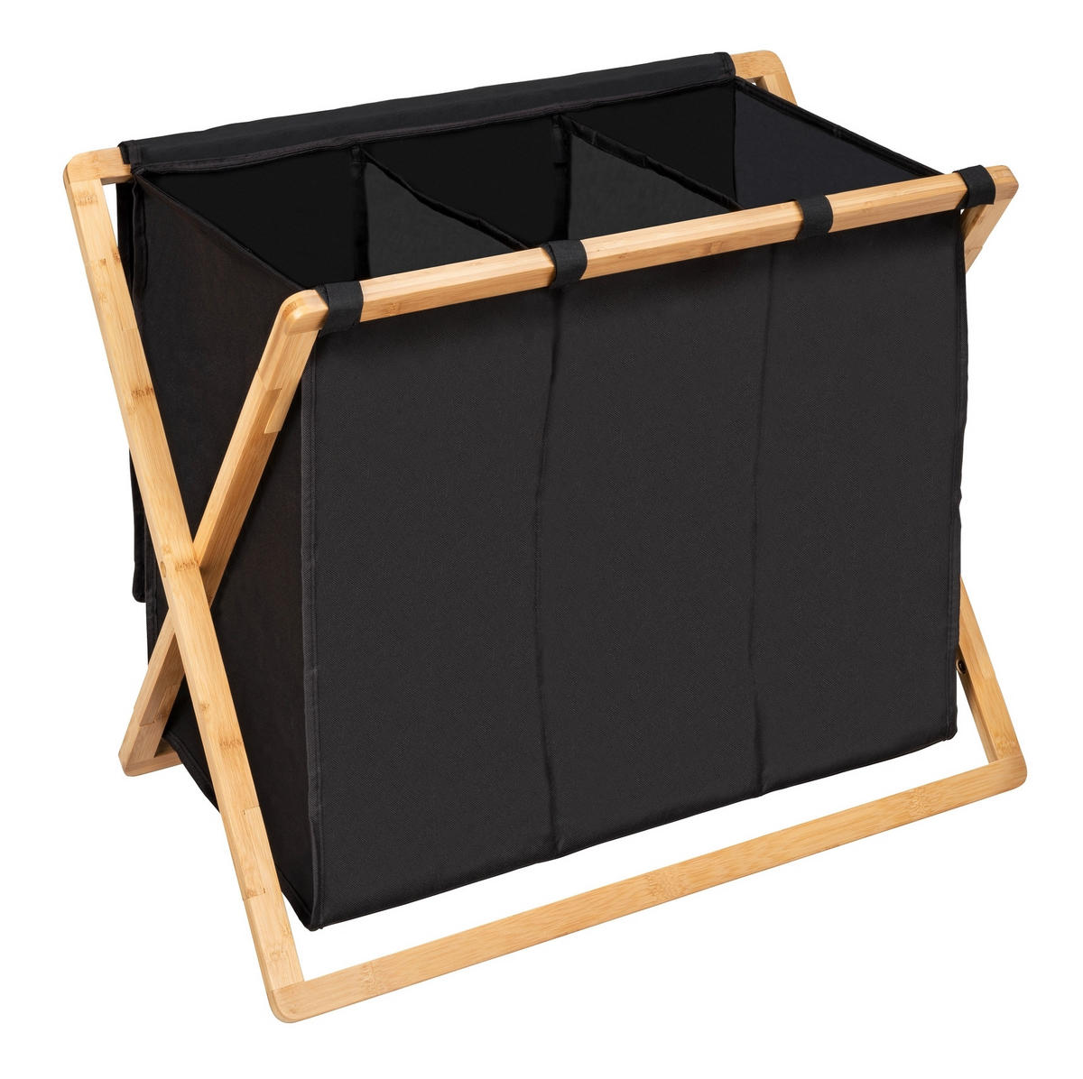 WÄSCHEKORB - Schwarz/Naturfarben, KONVENTIONELL, Holz/Textil (69/56,5/33cm) - Wenko