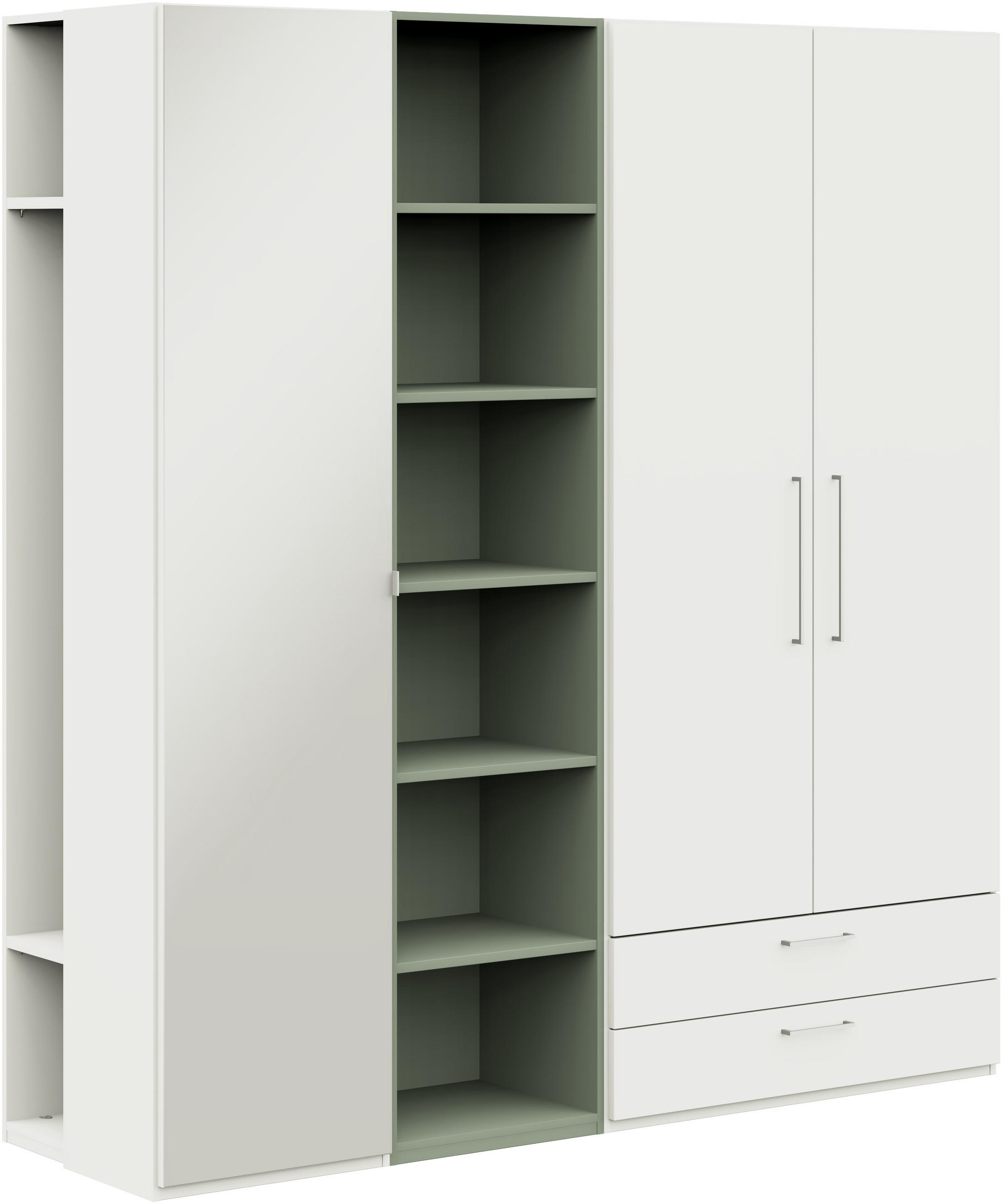 KLEIDERSCHRANK 3-türig Weiß, Salbeigrün  - Edelstahlfarben/Salbeigrün, Design, Glas/Holzwerkstoff (202,6/213,6/59,3cm) - Cantus